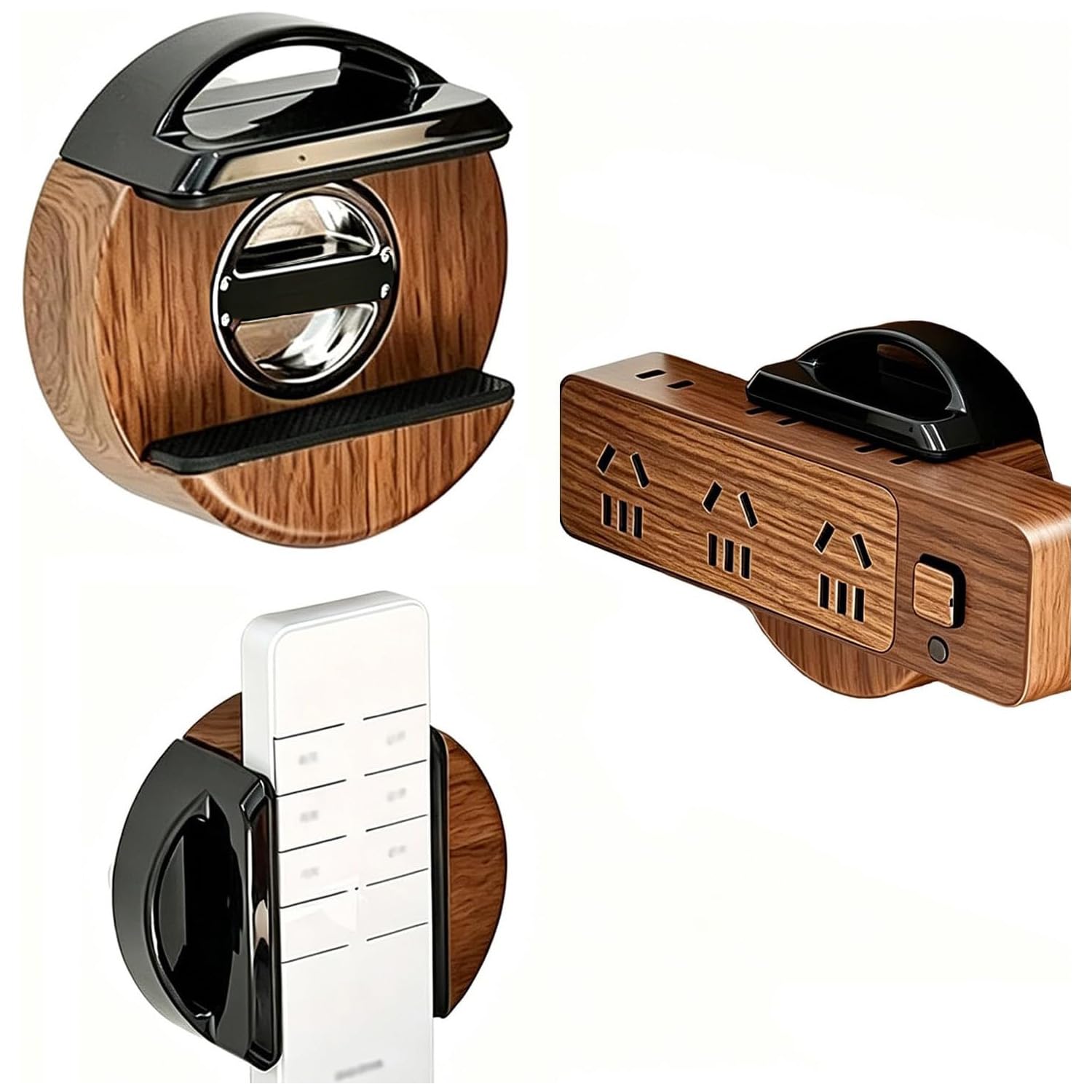 Suction Cup Power Strip Holder, No Drill Socket Holder Wall Mount for Extension Lead, Removable Reusable Cable Organiser for Desk or Wall,power socket holder Extension Lead Cable Ree (1, walnut color)