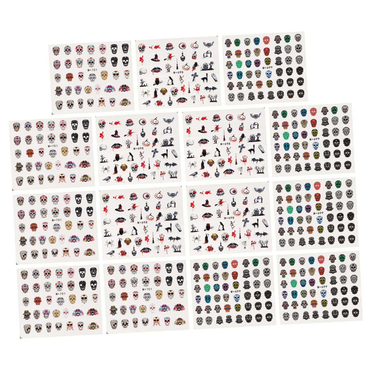Ipetboom 3 Set Adesivi Per Unghie Di Halloween Adesivi Per Manicure Adesivo Per Manicure Teschio Decalcomania Dell'unghia Del Cranio Adesivo Per Unghie Etichetta 15 Fogli*3