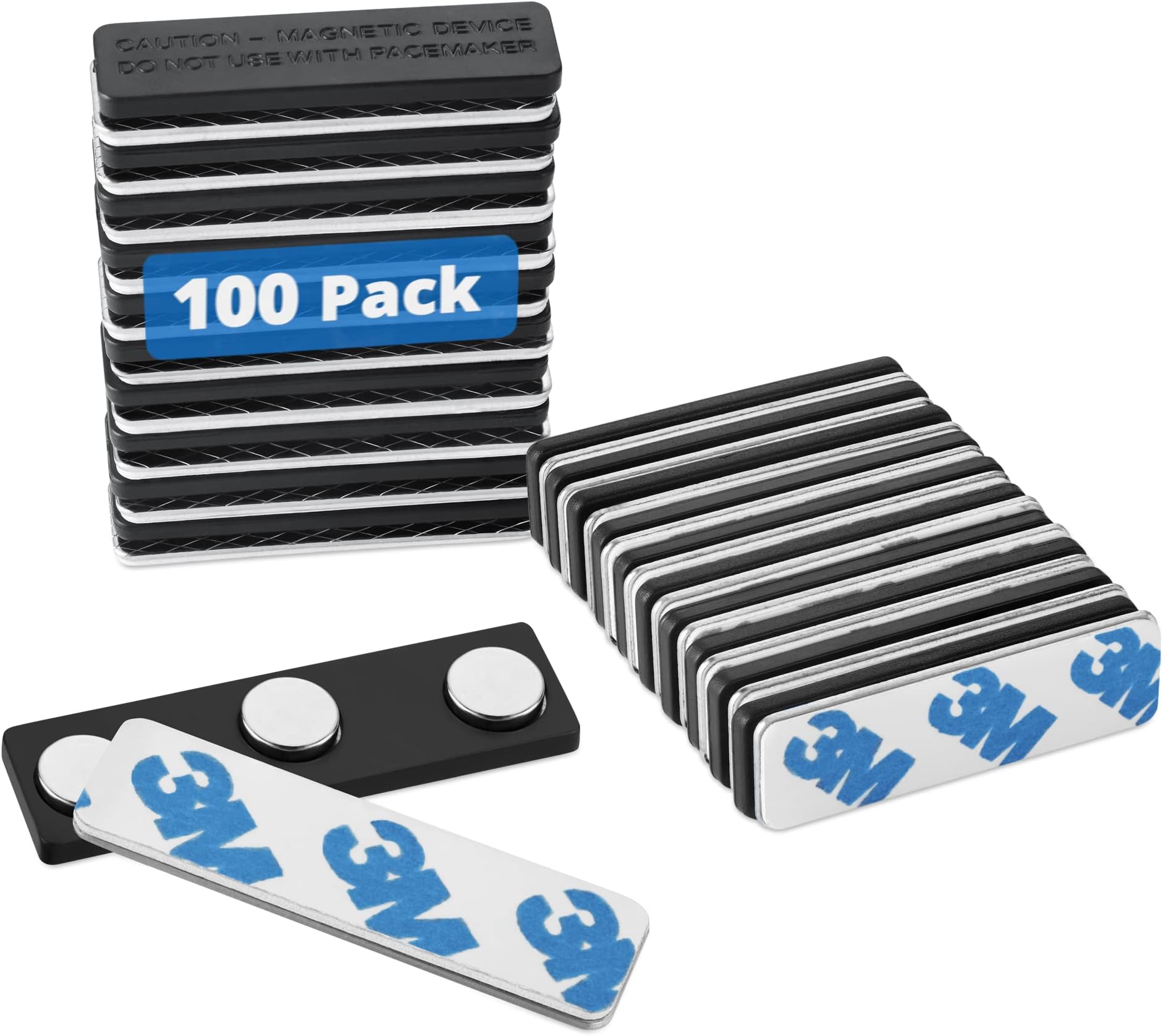 Mifflin-USA Name Tag Magnets (100 Magnets, 1.75 x 0.5 inches), Name Tag Magnet Backs w/ 3 Extra-Strong Neodymium for ID Badge Holders