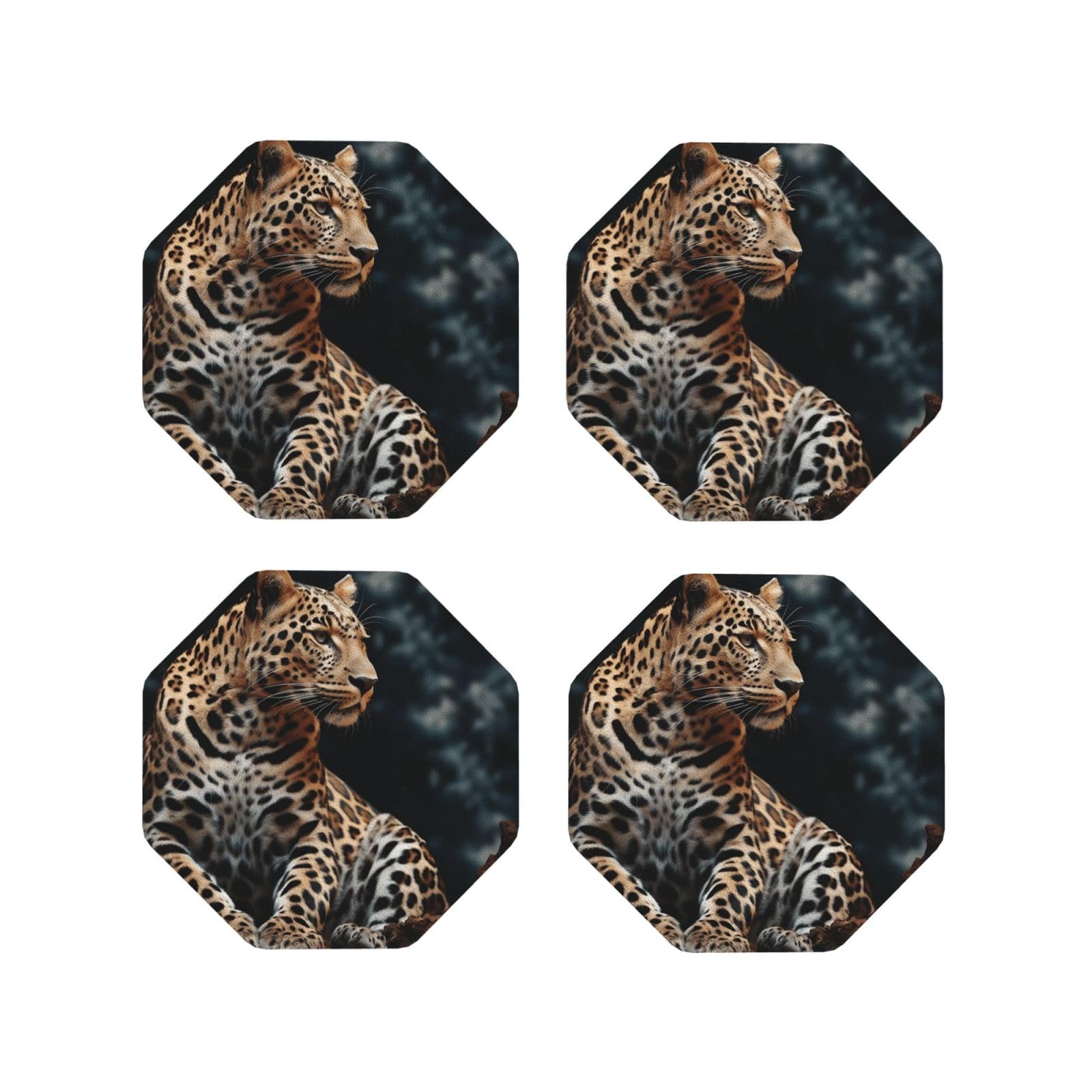 4pcs Drink Coasters for Tabletop Protection, 4" Leather Coasters for Drinks, A Leopard Sits Cup Coasters for Coffee Table Decor, Non-Slip Drinking Cup Mat for Hot Or Cold Drink