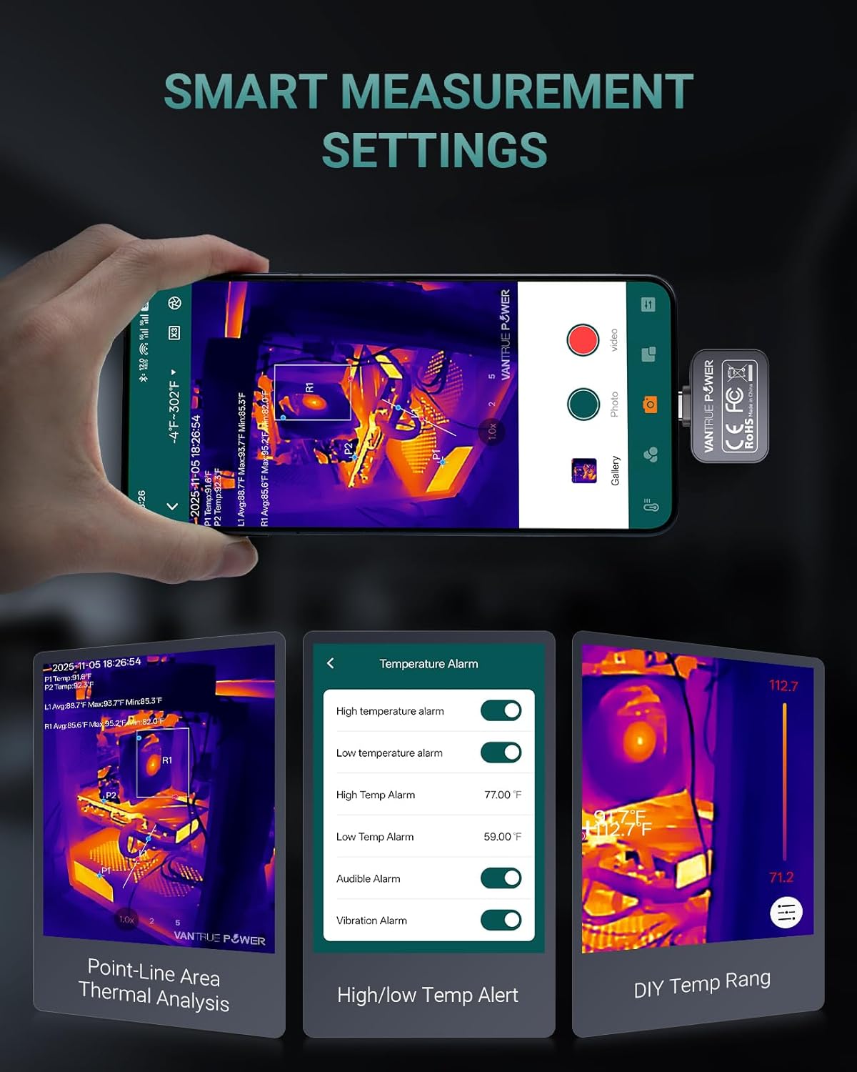 TS1 Thermal Camera for Android, Thermal Camera 512x384 Super Resolution, Infrared Thermal Imaging Camera, 25Hz Refresh Rate, -4°F to 1022°F Temp, Compatible with Android & Tablets (Not for iOS)