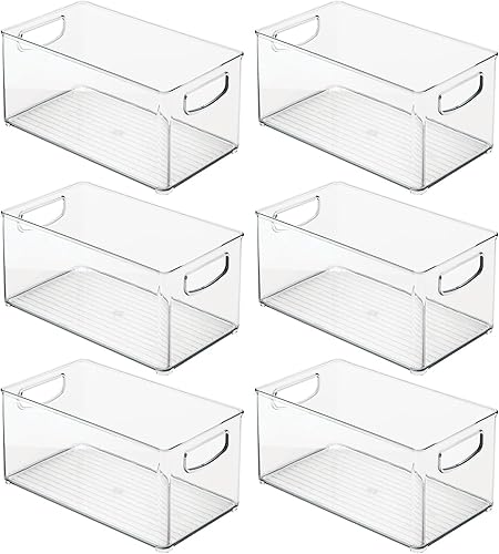 Miniatura 9 de mDesign Organizador de cocina de plástico, contenedor de almacenamiento con asas para despensa, armario, armario, neveracongelador, estantes,