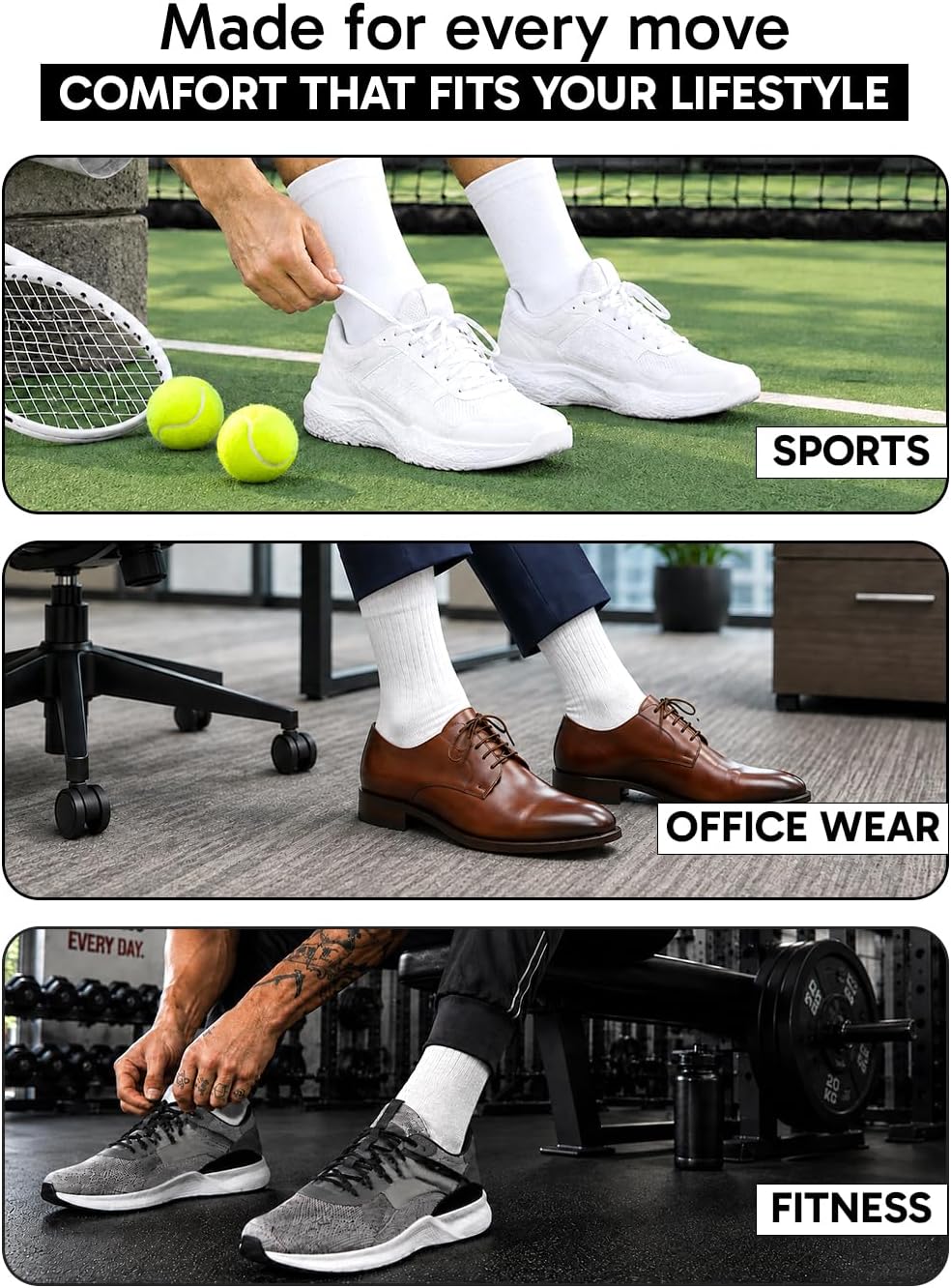 Mr. cotton 6-Pack Cushioned Crew Socks for Men, Breathable Stretch Fit