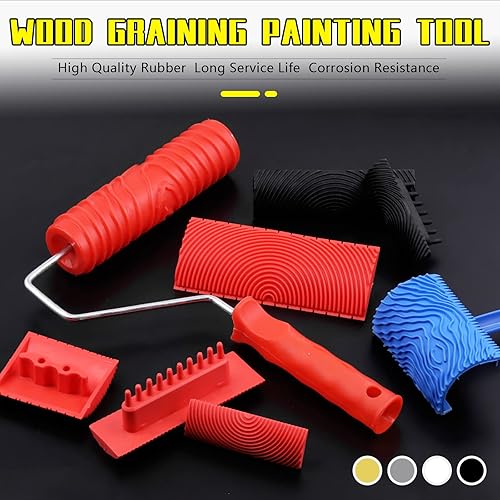 Miniatura 14 de Juego de herramientas de pintura de grano de madera MS6 MS17 MS18B Patrón de grano empítico de goma pintor de rodillos con mango, papel tapiz