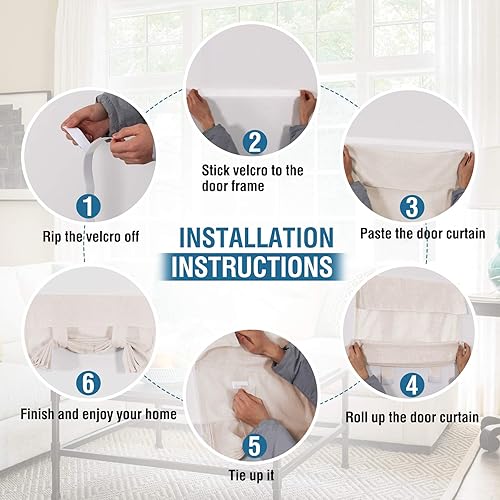 Miniatura 2 de Cortina para puerta de mezcla de lino natural, intimidad, puerta francesa, filtro de luz, para ventana o puerta, para salida al patio, para dar