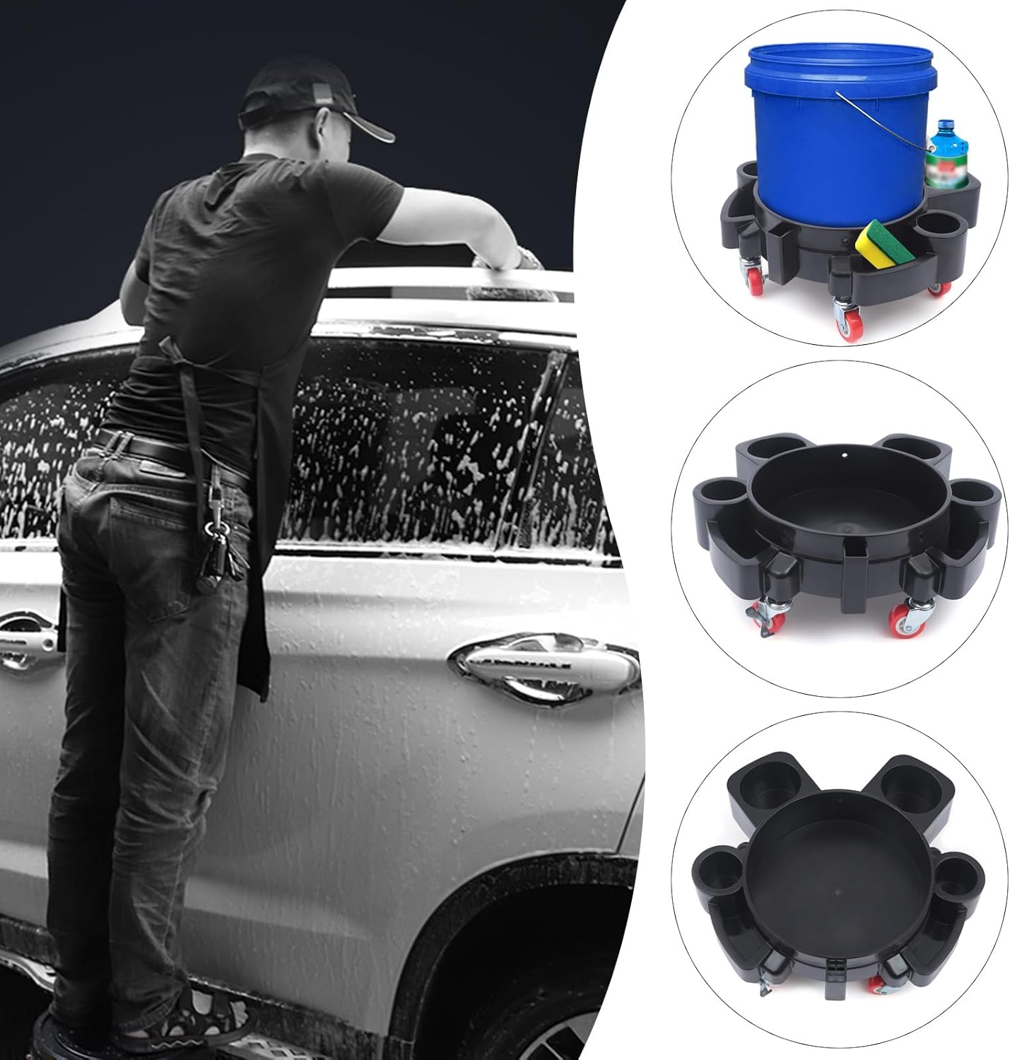 Heavy-Duty 360° Rotating Bucket Dolly with Brakes, 220-331 lbs Load Capacity,Fits 10 Inch Buckets for Car Washing,Painting,and Decoration