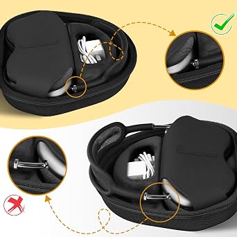 co2CREA Hard Case with Sleep Mode Replacement for Apple AirPods Max 2 / AirPods Max Wireless Over-Ear Headphones (Black Case)