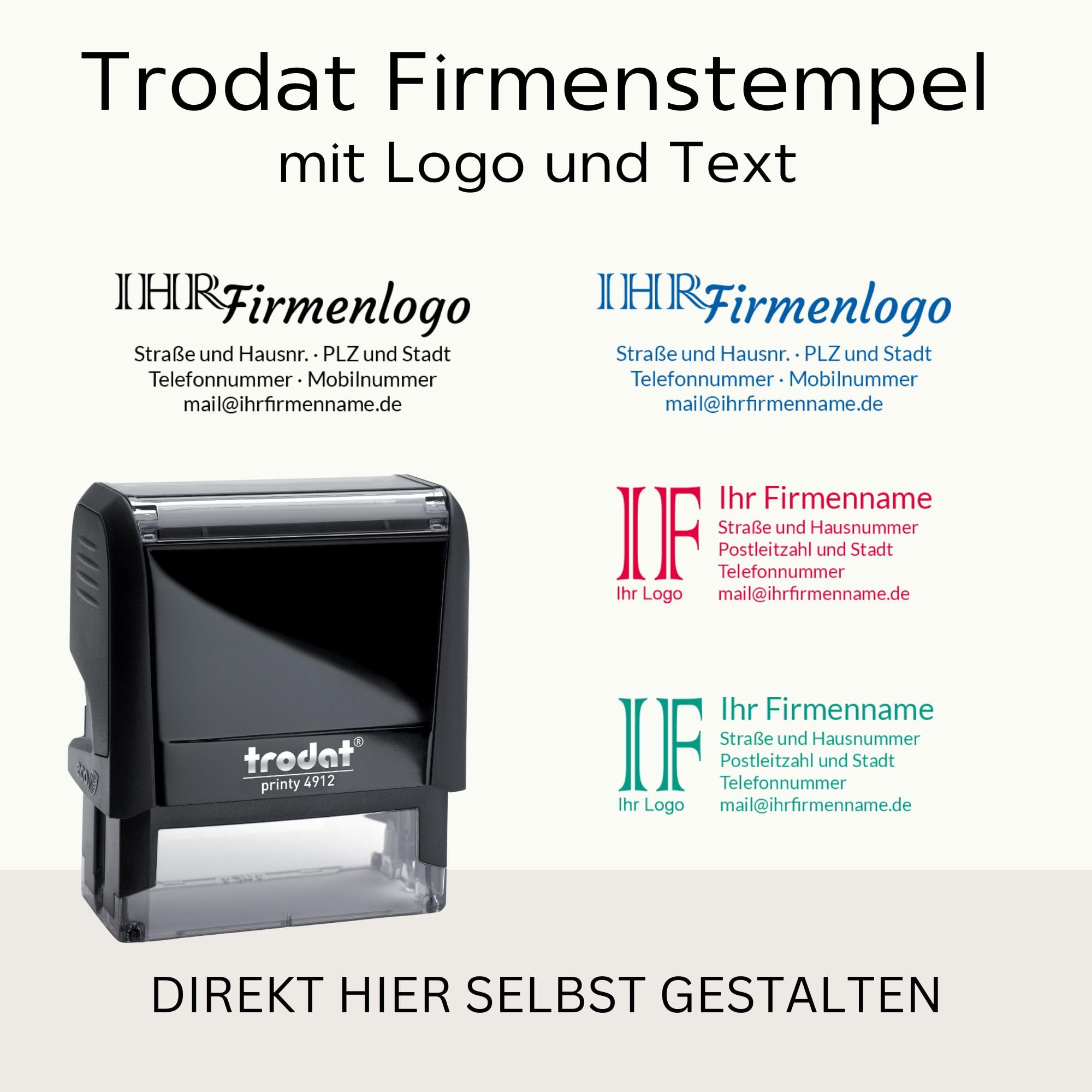Trodat Firmenstempel mit Logo und Text – Printy 4912 Personalisierter Stempel inklusive Grafik und Wunschtext, Selbstfärbend, Abdruck 47 x 18 mm
