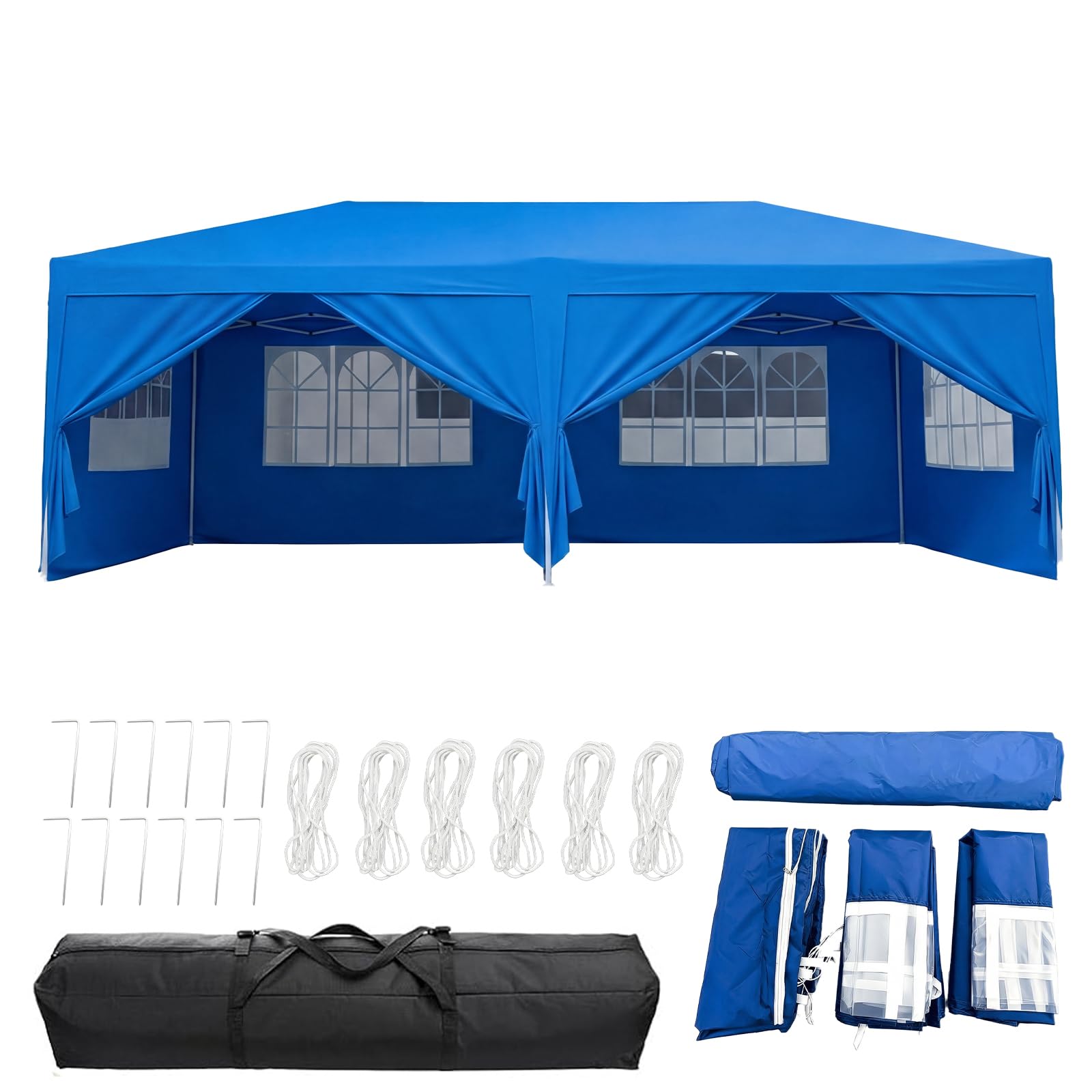 Panana Pop Up Gazebo with Side Panels, 6x3m, Waterproof Canopy Tent with Windows, 3 Height Adjustable Levels, Carry Bag Included (Blue)