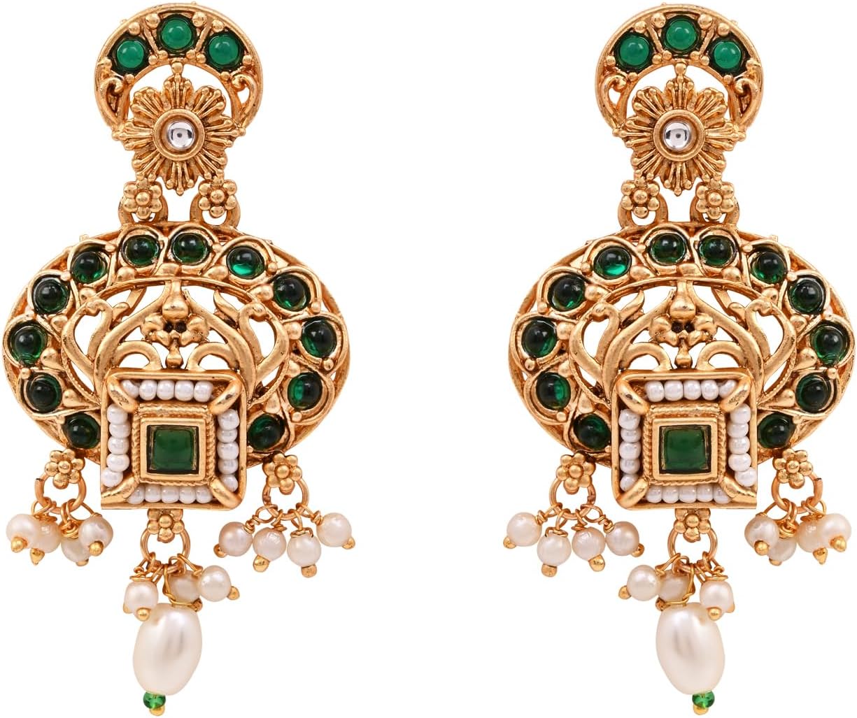 I Jewels Gold Plated Indian Bollywood Wedding Temple Motif Necklace Set with Pearl Danglings for Women - Image 4