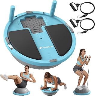 MERACH Balance Ball Trainer, 18 Inch Half Exercise Ball with Resistance Bands and Foot Pump, Half Yoga Ball for Core Strength Training, 300lb Capacity
