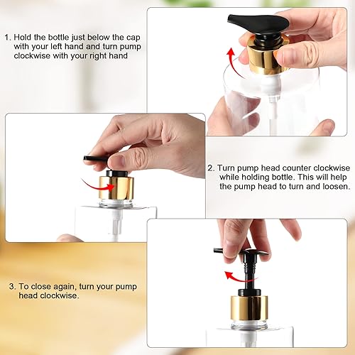 Miniatura 3 de Juego de botellas con bomba de 3 piezas, dispensador de champú y acondicionador de 25 onzas, dispensador de jabón recargable de plástico con 6