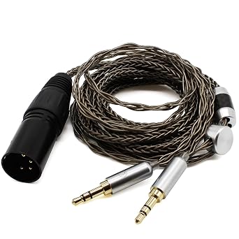 Youkamoo 4 Pin XLR Balanced 8 Core Braided Silver Plated Audio Replacement Cable Compatible with Hifiman HE4XX, HE-400i Headphones 2 x 3.5mm Version
