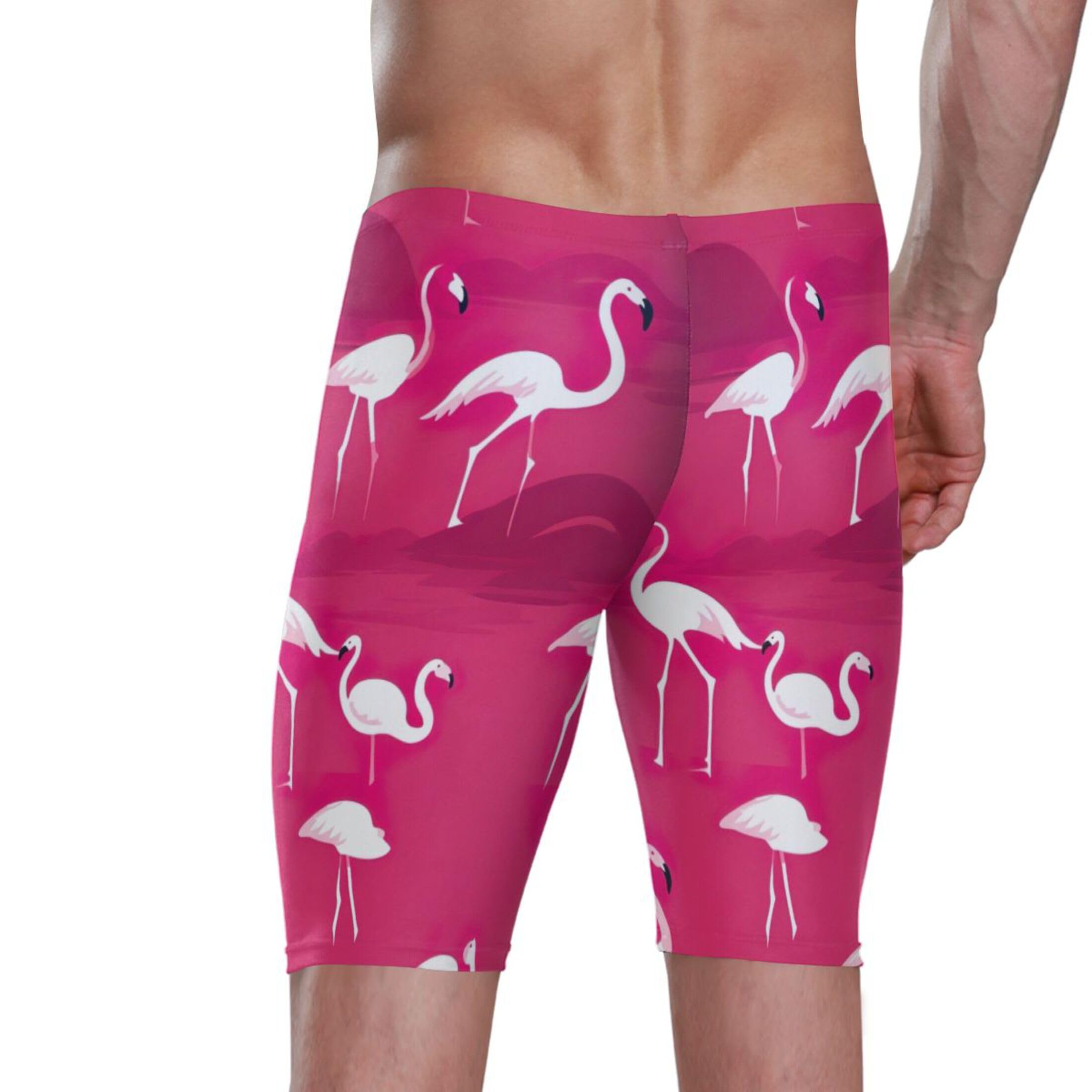 UMIRIKO Pink Flamingo Men's Swim Jammers Racing & Training Swimsuit Fast, Flexible,Comfortable XXXL B0400815, 3X-Large