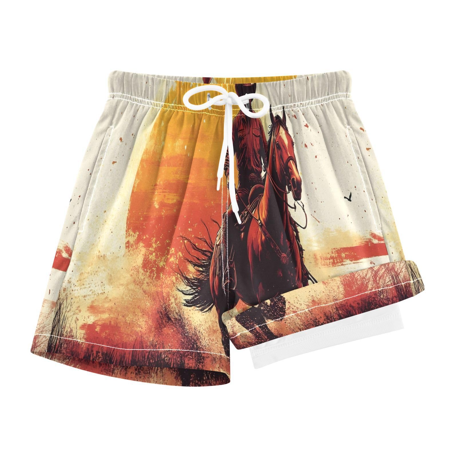 YANENDIE Boy Swim Trunks with Compression Liner Cowboy Boys Swim Shorts Quick Dry Beach Shorts