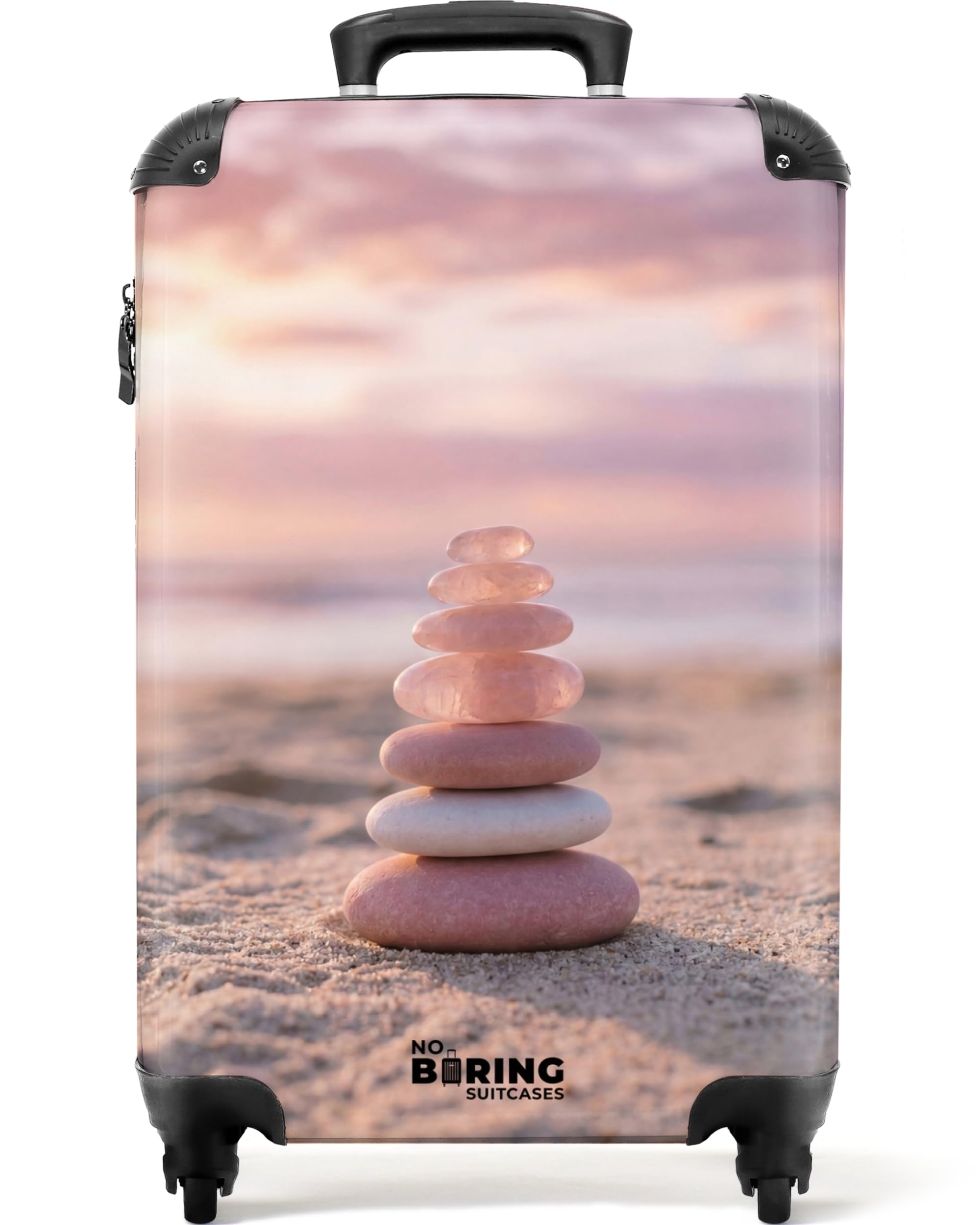 NoBoringSuitcases.com® Equipaje De Mano 55x35x20 cm Cabina Viaje Avion Trolley Rígido Ligero 4 Ruedas Maletas Carry On Suitcase Cabin Piedras - Arena - Rosa