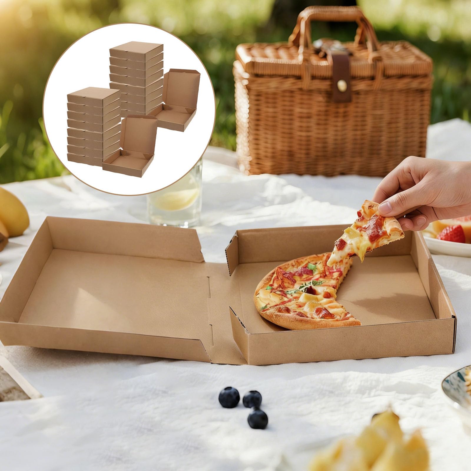 NUOBESTY Caja de Cartón para Pizza de 24 Unidades, 8,5" | Cajas de Cartón Kraft Marrón para Pizza, Ideales para Comida para Llevar, Uso en Restaurantes, Pasteles Y Galletas para Lleva