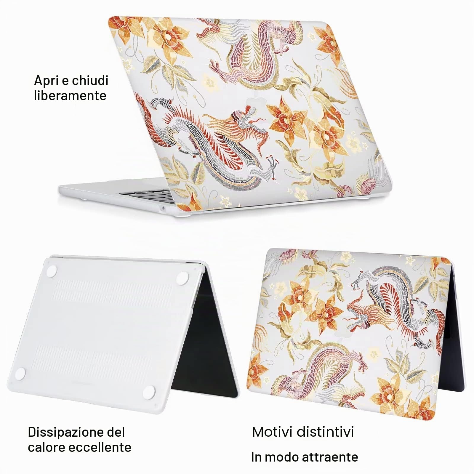 Custodia Compatibile con MacBook Air M4 M3 M2 13,6 Pollici 2025 2024 2022 A3240 A3113 A2681, Plastica Cover MacBook Air 13 & Tastiera Cover & Protezione Schermo, Drago