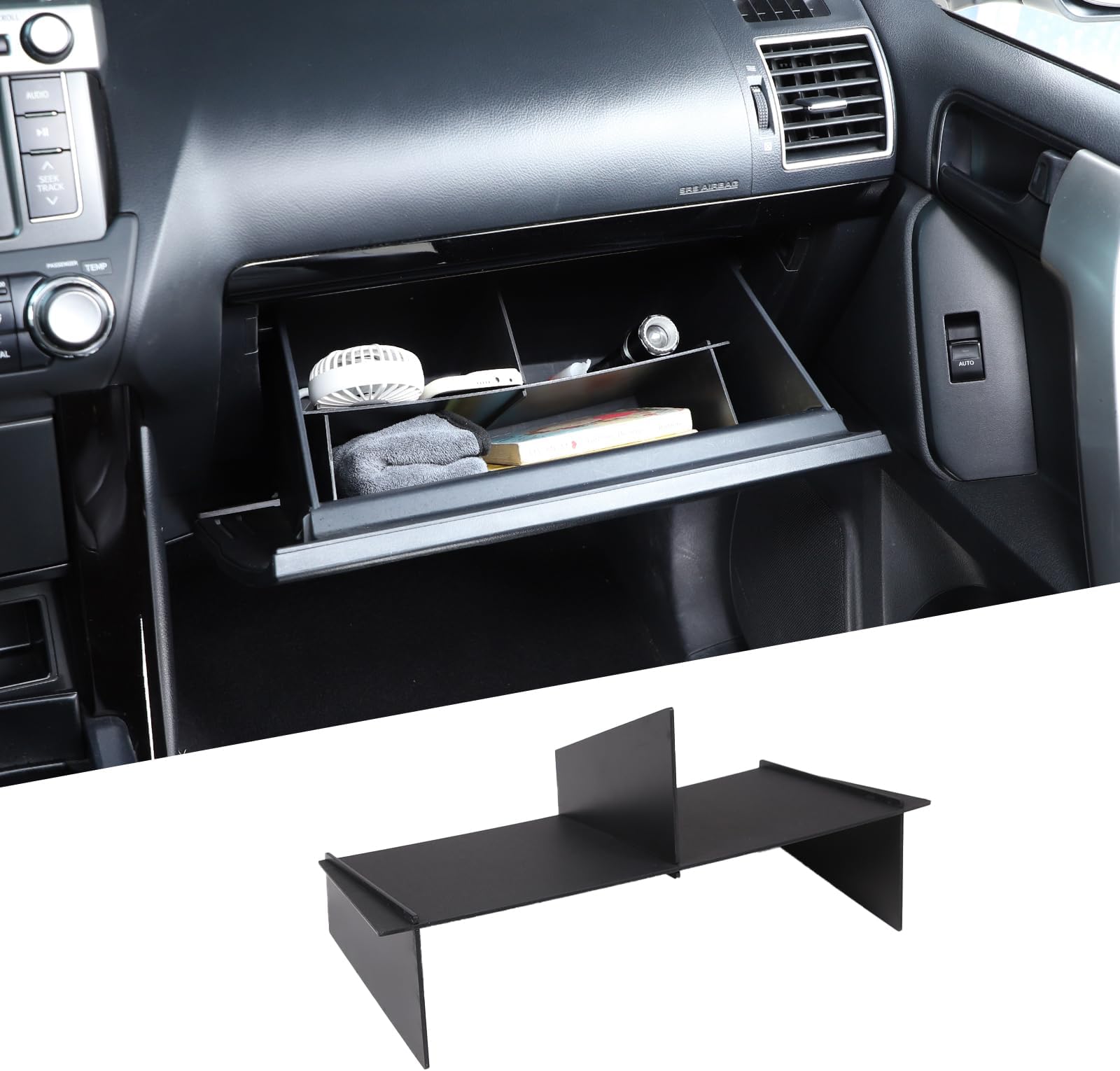 Glove Box Dividers Organizer for Toyota Land Cruiser Prado 150 2010-2023, 5-Compartment ABS Insert Box, Black