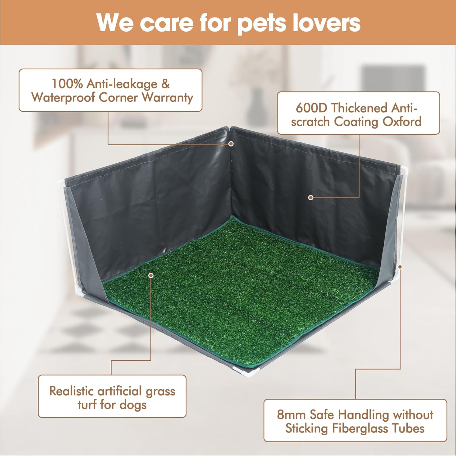 Dog Pee Pad Holder with High Walls, Portable Dog Litter Box for Inside Potty, Splash-Proof No Spill Pee Shield Pad Holder Tray for Puppies Small and Medium Dogs (Grey, Pee Pad Holder w/Grass Turf)