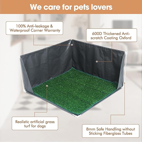 Dog Pee Pad Holder with High Walls | Portable Dog Litter Box for Inside Potty, Splash-Proof No Spill Pee Shield Pad Holder Tray for Puppies with Grass Turf