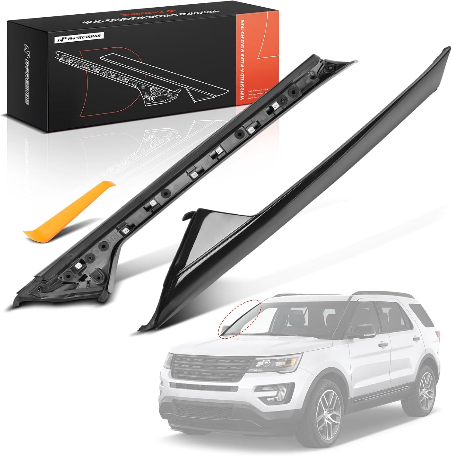 A-Premium - A-Pillar Windshield Molding - Front Right Passenger Side Trim Outer & Inner - Compatible with Ford Explorer 2011-2018 - 4 Door Utility - Replace BB5Z-7803136-AA, BB5Z-7803144-AA