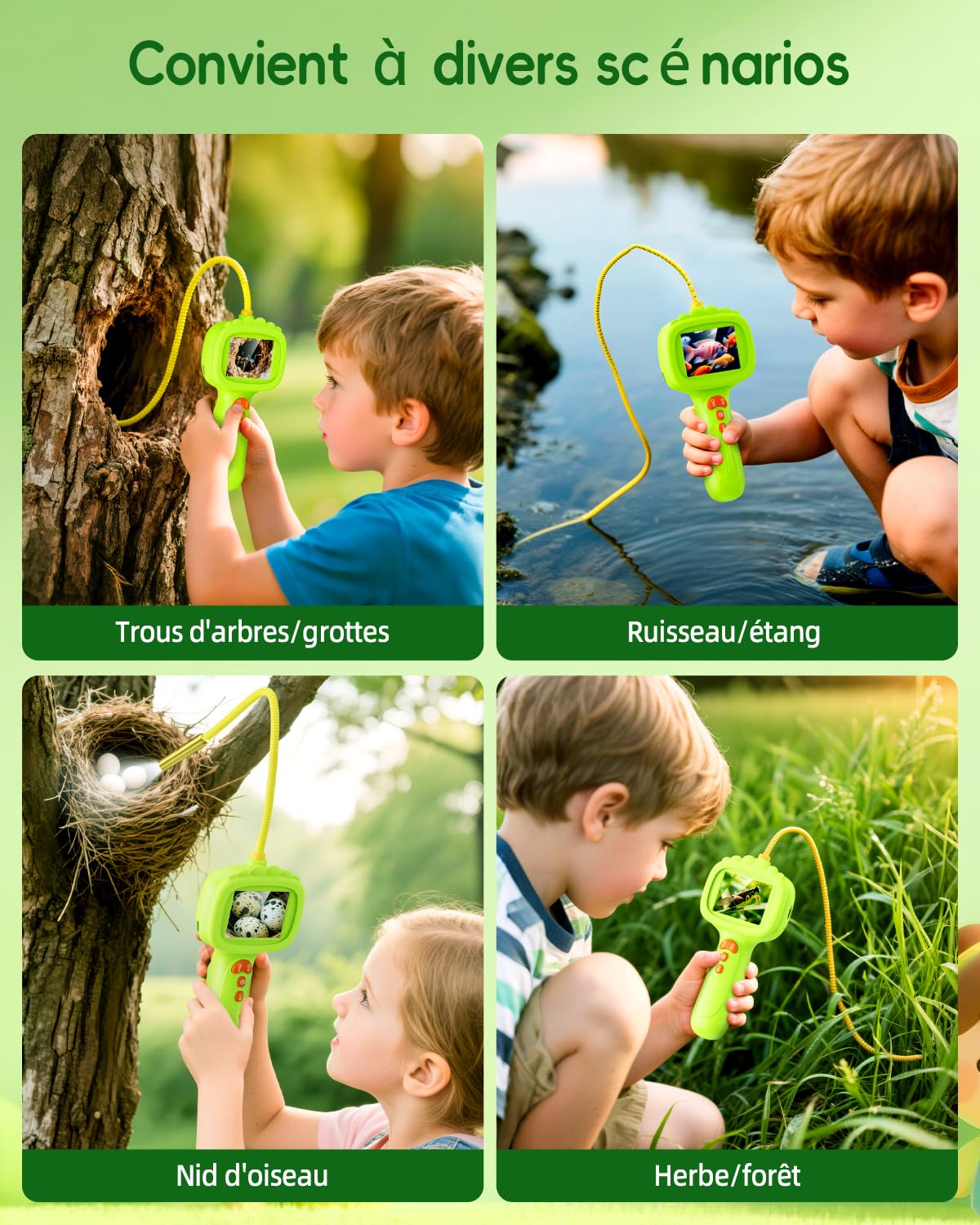 Endoscope pour enfants, Caméra enfant 1080P, Jouet STEM pour exploration extérieure, jardin, camping et nature, Meilleurs cadeaux d'anniversaire pour garçons et filles âgés de 4, 5, 6, 7, 8, 9, 10 ans