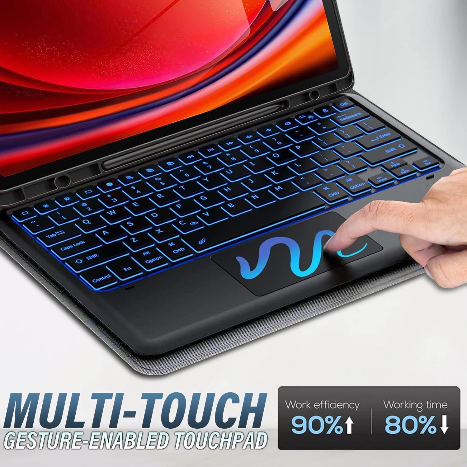 Keyboard Case for Samsung Galaxy Tab S10+/S9 FE+/S9+ Plus 12.4 Inch Tablet, 7 Colors Backlit, Smart Touchpad, Detachable Bluetooth Trackpad Keyboard & Slim PU Stand Cover with S Pen Holder