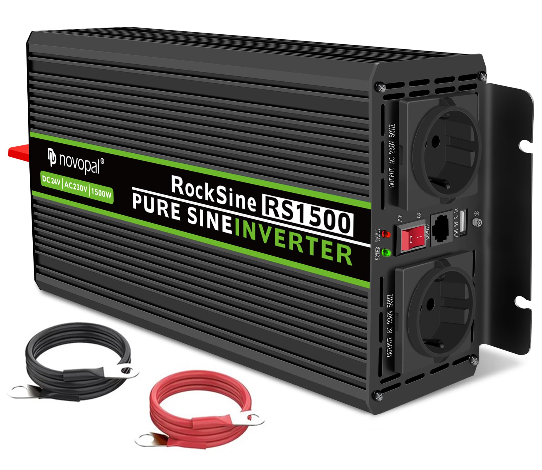 Novopal 1500W 3000W Power Inverter Onda Sinusoidale DC 24V AC 220V | 5m di Telecomando,2 EU Presa,1 Uscita USB,Alloggiamento in lega di alluminio,Adatto per Camion,Campeggio,Viaggi