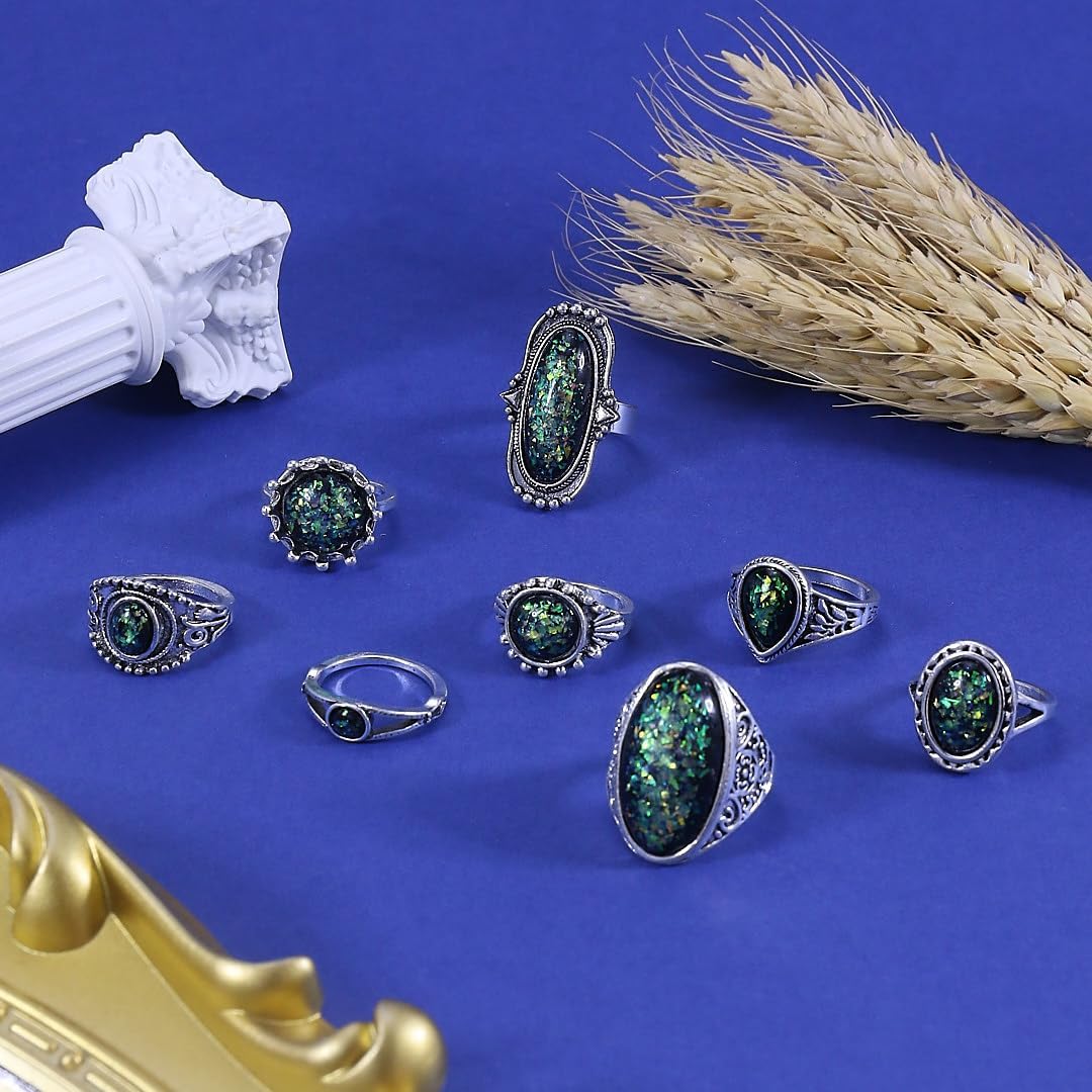 Western Ring Set for Women Bohemian Turquoise Ring Set Stacking Western Turquoise Rings Country Concerts Jewelry Costume Accessories - Image 5