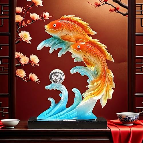 Estatua de pescado chino grande de Feng Shui de 11.5 pulgadas, decoración de peces de FengShui, decoración para el hogar, oficina, decoración de
