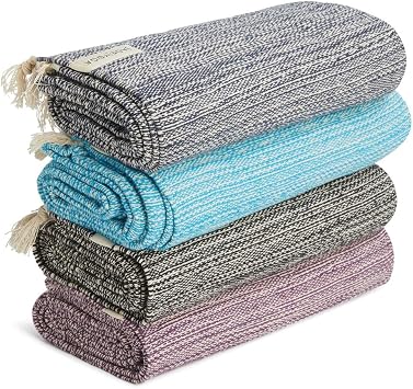 JadeYoga Recycled Cotton Yoga Blanket, Meditation Blanket, Midnight Blue/Purple/Teal/Black, 78 x 44 inches, Handmade in India Purple