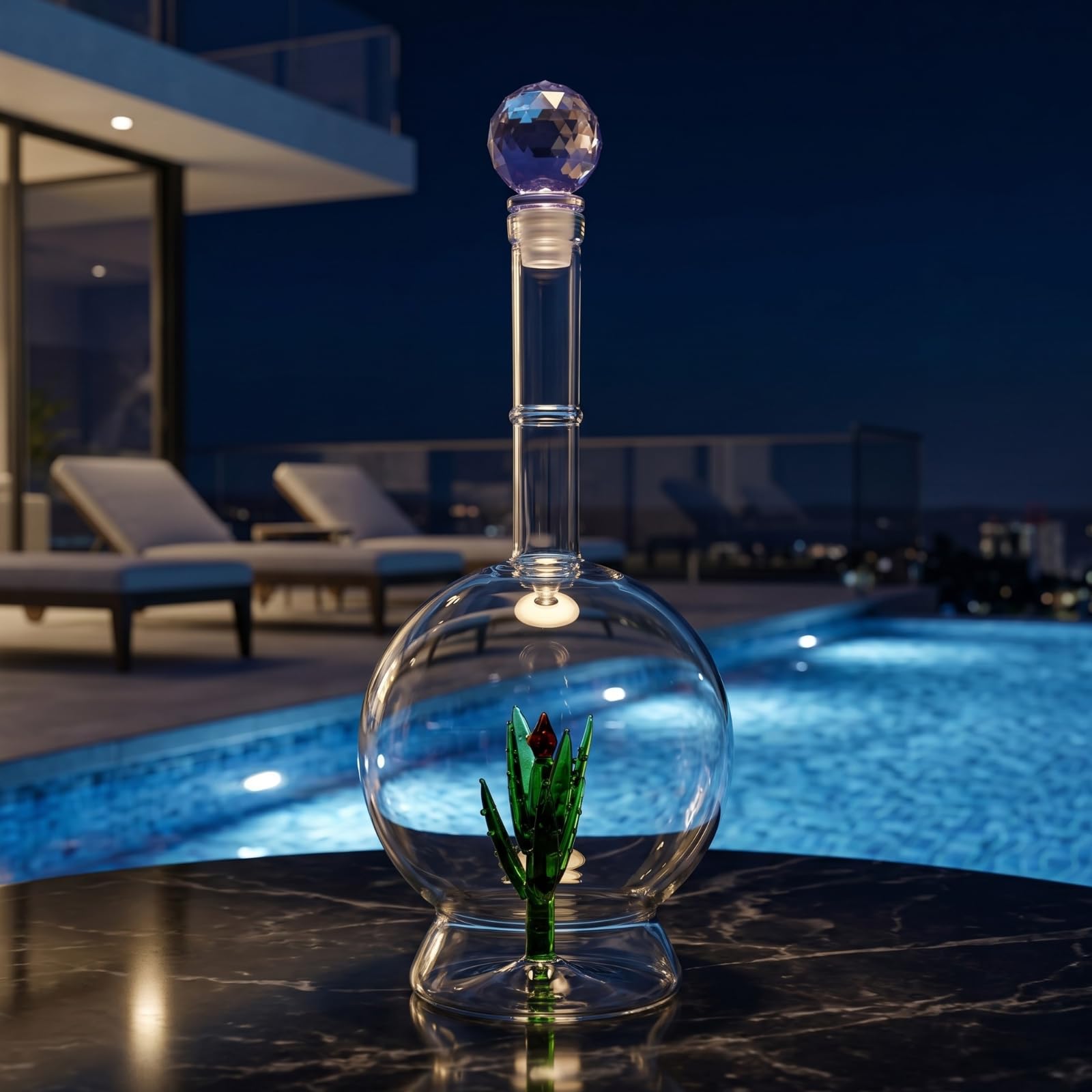 Carafe à décanter à l'aloe vera avec plante d'agave, design rond, carafe en verre parfaite pour bar ou fête à tequila, forme unique, cadeau pour lui, elle, décoration d'intérieur – Grande bouteille de