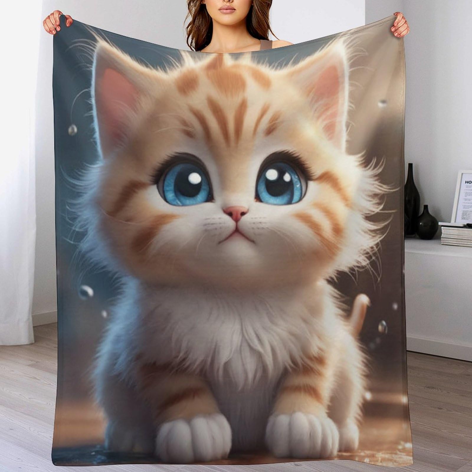 Couverture 3D chat en flannel 130x180cm douce et chaude pour lit