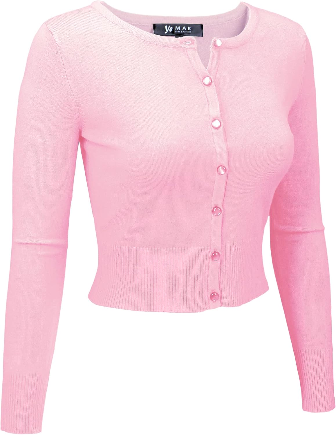 YEMAK Women's Cropped Cardigan Sweater – Long Sleeve Crewneck Basic Classic Casual Button Down Knit Soft Lightweight Top