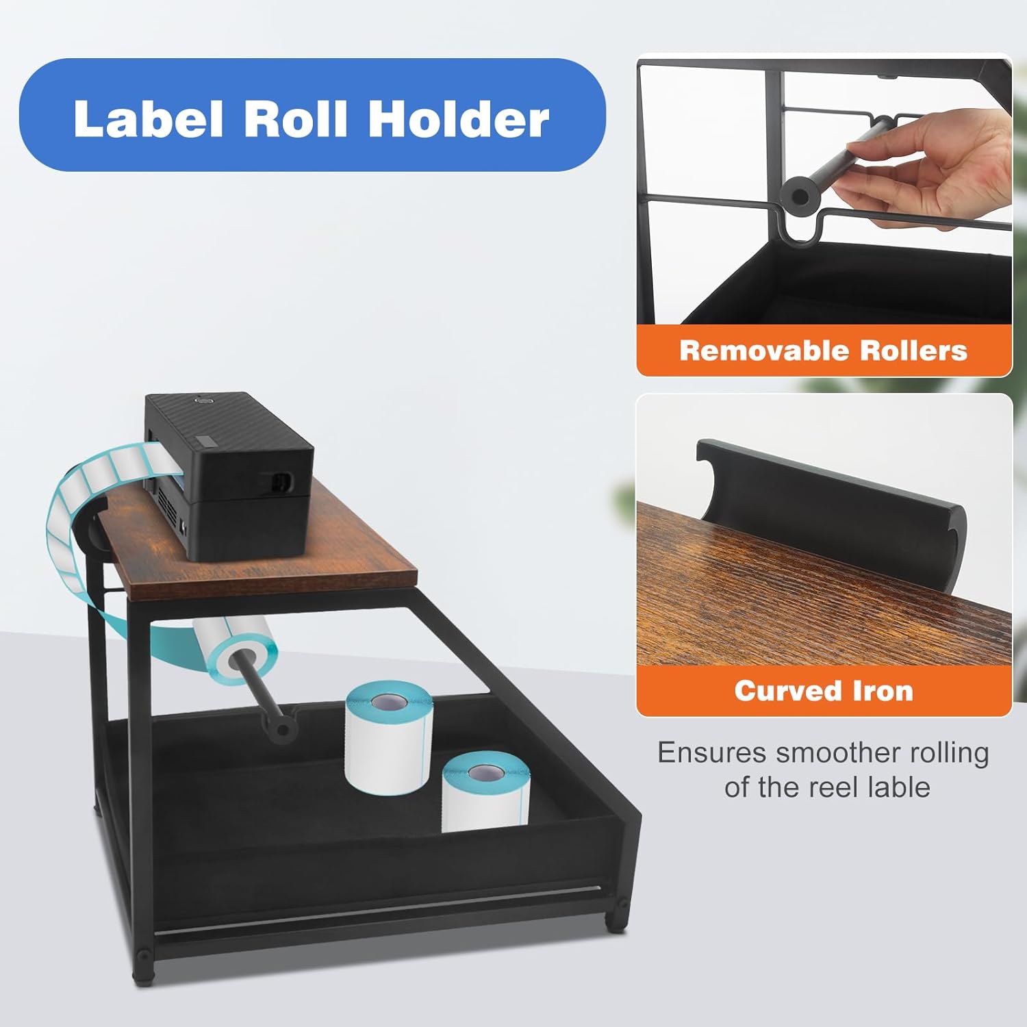 Thermal Printer Stand with Drawer, Desktop Label Holder for Rolls and Fan-Fold Labels, Organizer for 4x6 Shipping Label Printer - Home Office & Small Business Essentials - Image 4