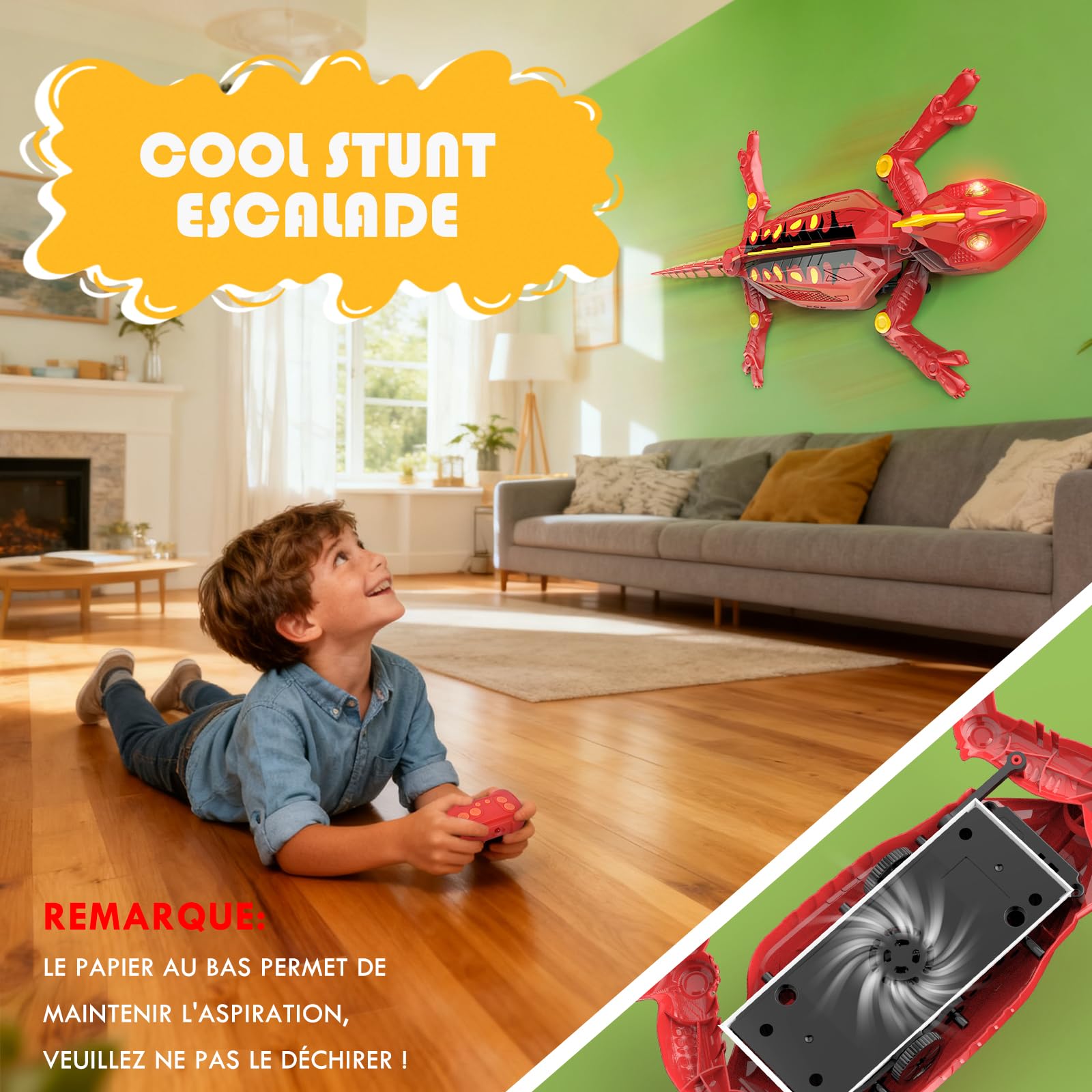 Weinsamkeit Gecko Radiocommandé 360° avec Lumières, – Lezard Télécommandé Rechargeable pour Enfants 3-12 Ans, Mouvements Réalistes, Parfait pour Garçons, Jouet d’Action Grimpant avec Lumière