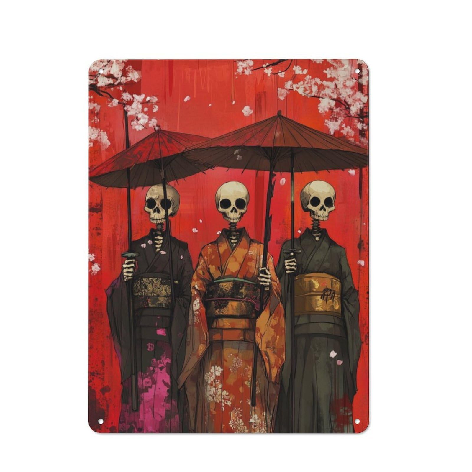 Junmoney Skeletal Geishas Vintage Metal Wall Decor 40X30cm, Garage Metal Sign For Workshop, Basement, Shed Or Games Room
