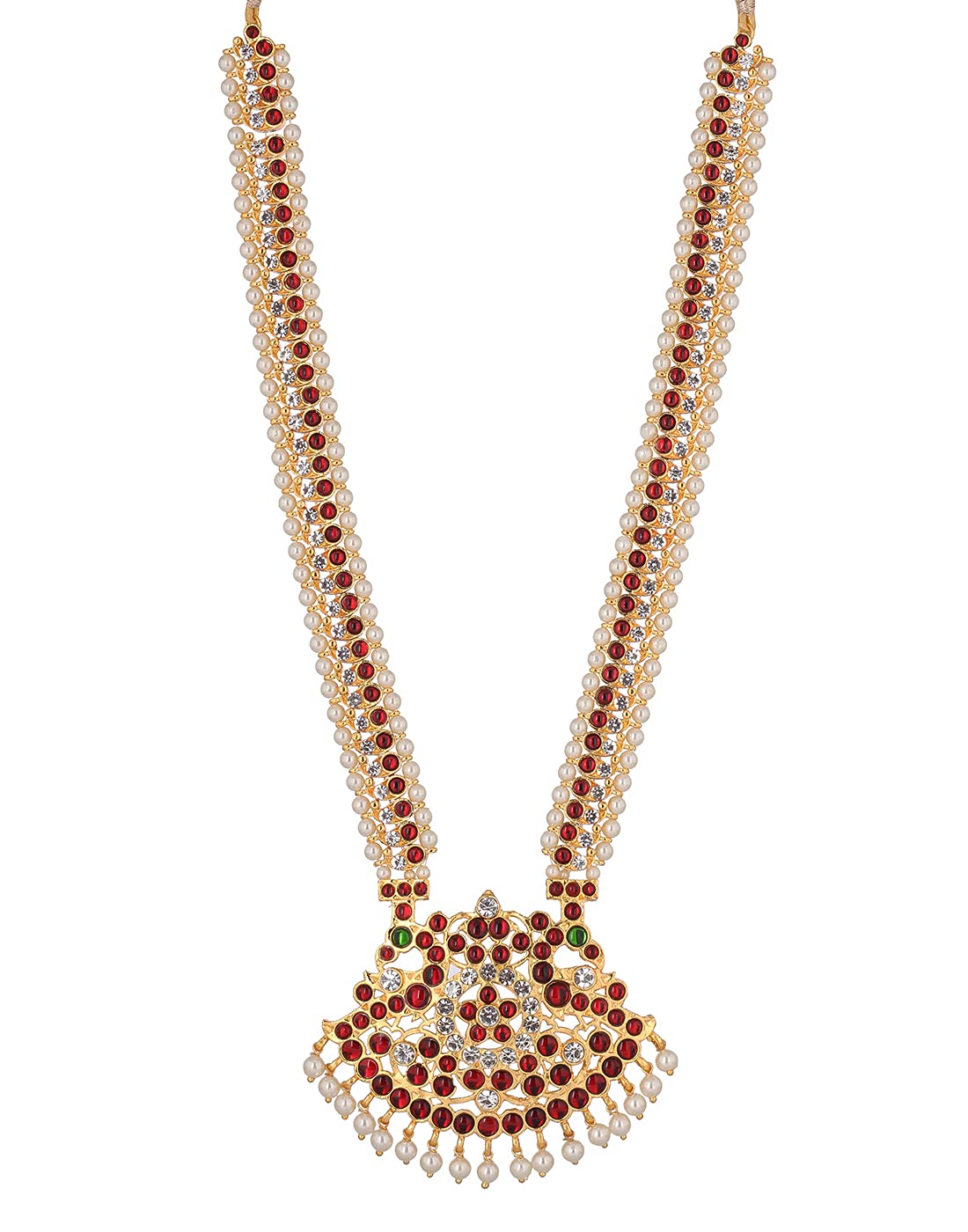sriman bharatanatyam white and red kempu stone long chain for girls (B0BX6DKS7R) Amazon Price History, Amazon Price Tracker