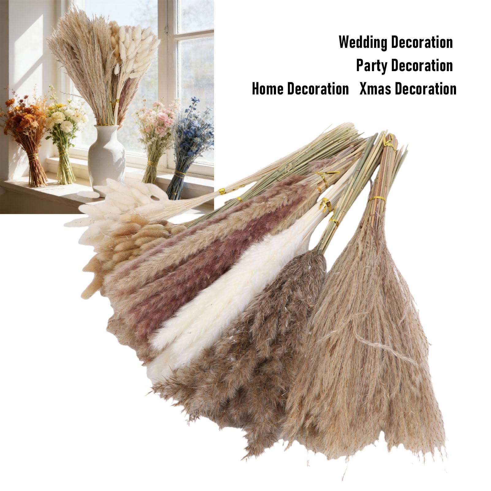 Bouquet di fiori secchi Boho da 330 pezzi, di pampa coda di coniglio piante secche riempitivo per vasi fiori nuziali per matrimoni, decorazioni per feste Boho e decorazioni per la