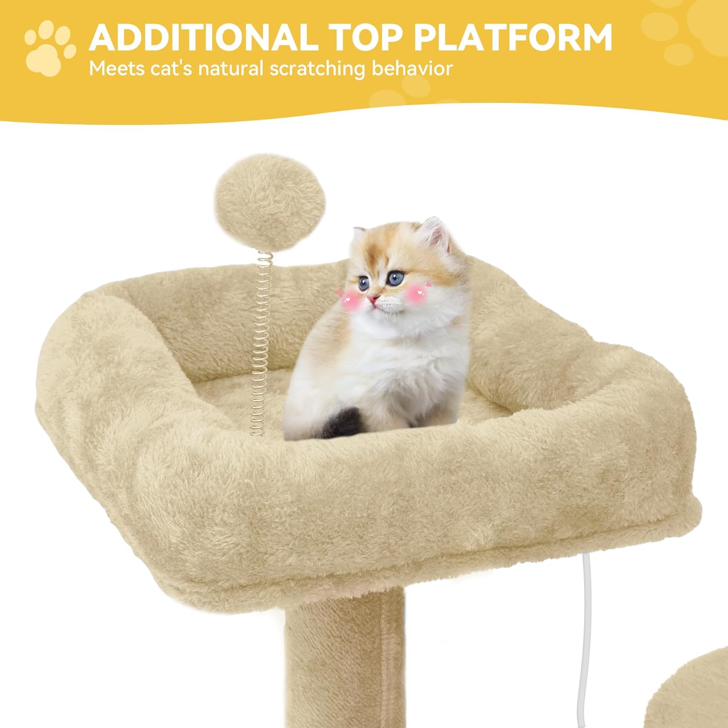 DWVO 190.5 cm Tall Heavy Duty Cat Trees for Large Cats, 75inch Maine Coon Tower for Indoor Large Adult with Snug Hammock, Climbing Ladder, and Plush Balls Adult Cats,Beige