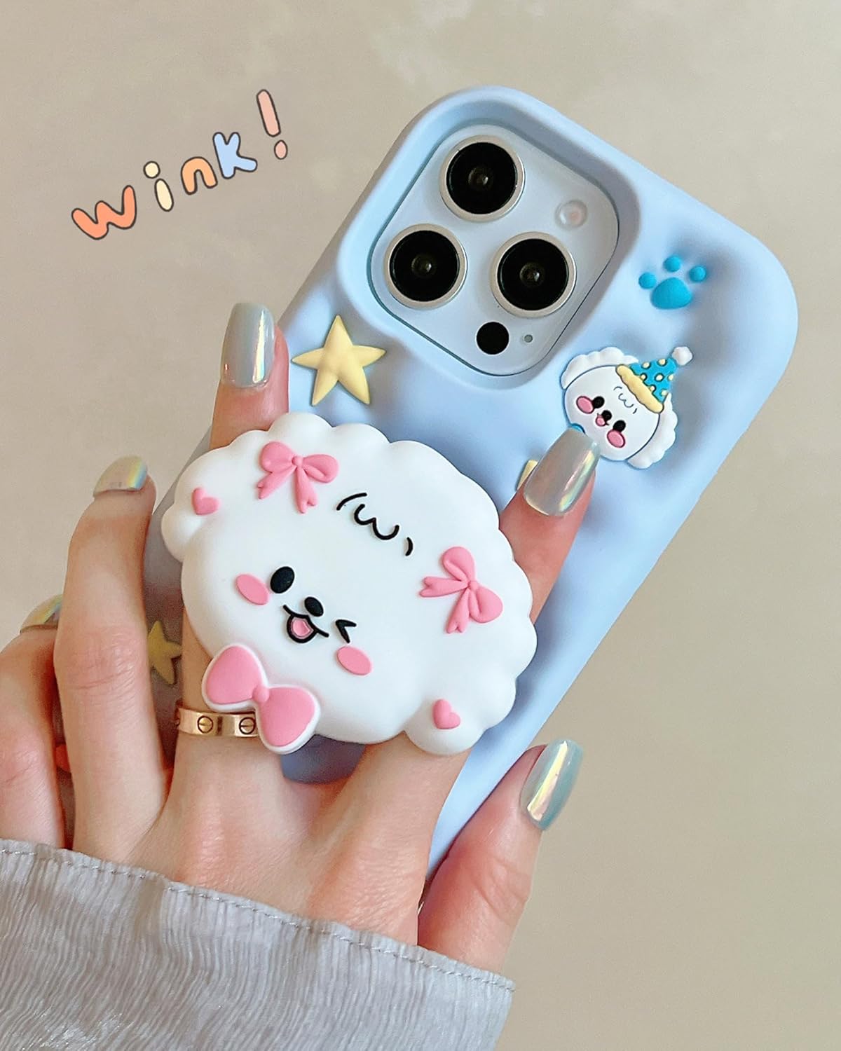 Kawaii 3D Dog Phone Case for iPhone 12 Pro Max (with Retractable Phone Stand & Grip) Cute Girly Cartoon Soft Silicone Phone Cover for Girls, Kids, Teens, and Women, Blue - Image 4