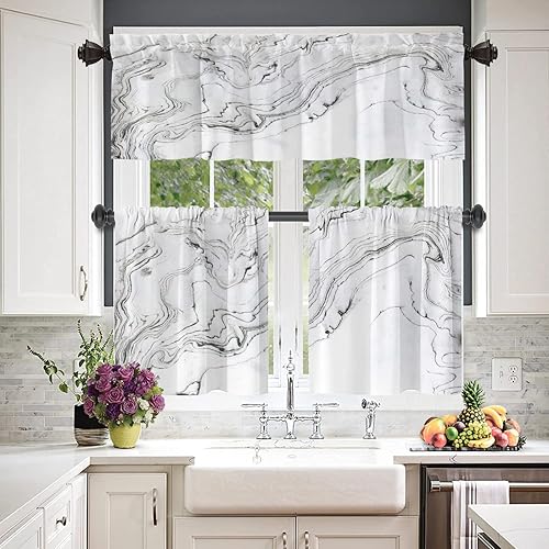 Miniatura 2 de BaoNews Cenefas de cocina de piedra de mármol abstracto para ventana, patrón de mármol gris blanco mármol fondo de piedra opaca decoración cenefas