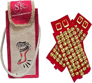 Shri Kalaivani Brass Ghungroo Ankle Bells Velvet Pad for Classical Kathak Dance with Adjustable Strap - Maroon Price In India