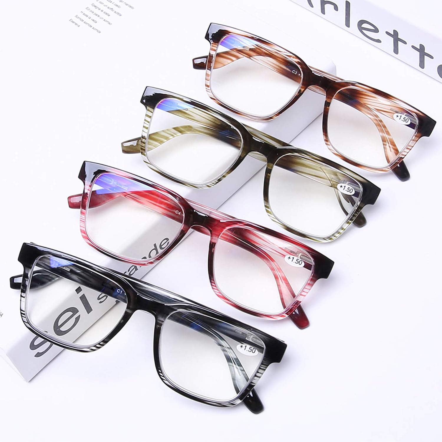 DOOViC 4 Pack Fashion Striped Computer Reading Glasses Blue Light Blocking Anti Eyestrain Spring Hinge Stylish Readers for Women 1.00 Strength - Image 6