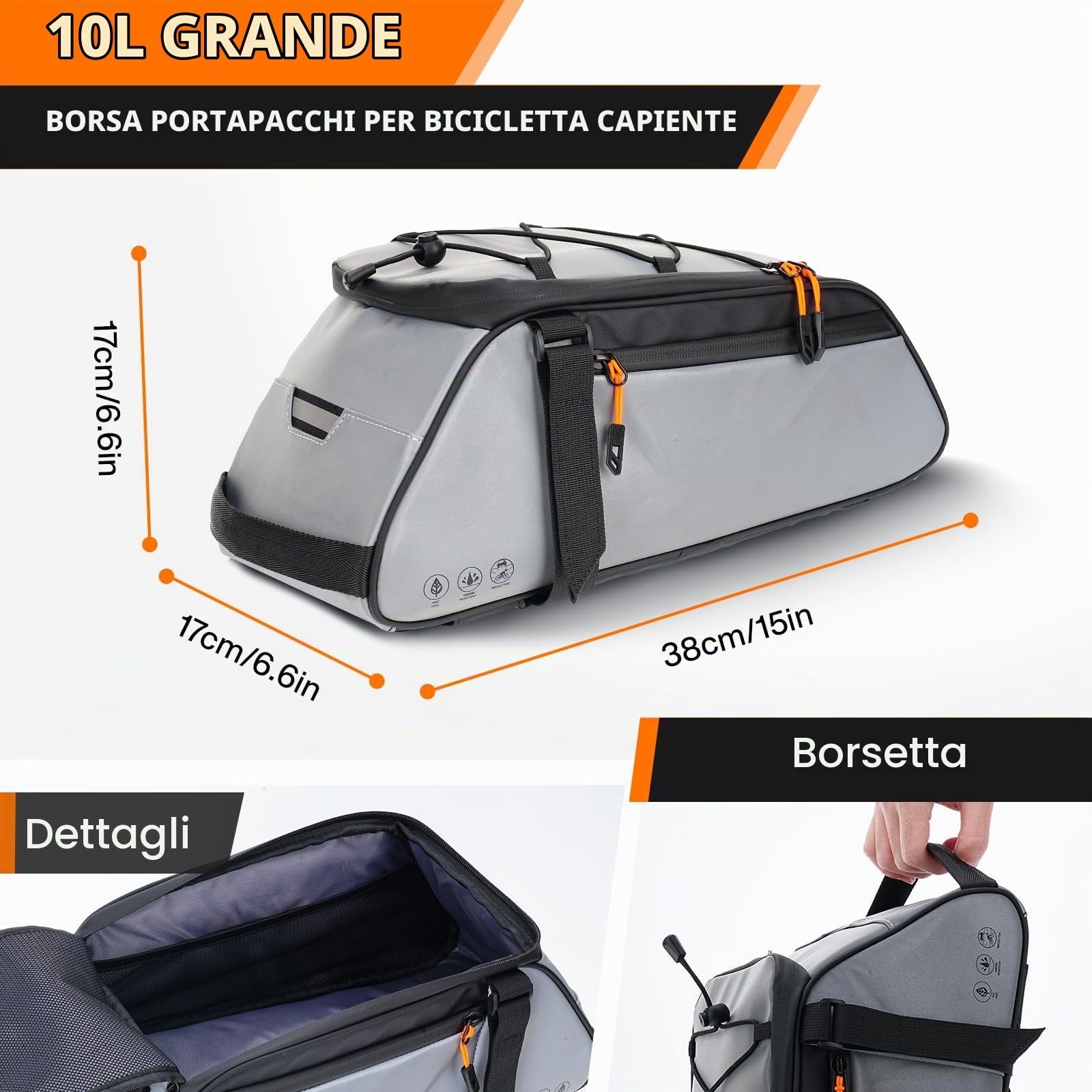 Borsa Laterale per Bici 10L Borse Portapacchi Posteriori per Ciclismo Zaino Borsa Laterale per Biciclette Borsa per Bici Completamente Riflettente Impermeabile Accessori per Biciclette