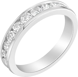 IGI Certified 1.0 Cttw Brilliant-Cut Diamond 18K White Gold Classic Channel-Set 11-Stone Half-Eternity Anniversary or Wedding Band Stacking Ring (E-F Color, I1-I2 Clarity)