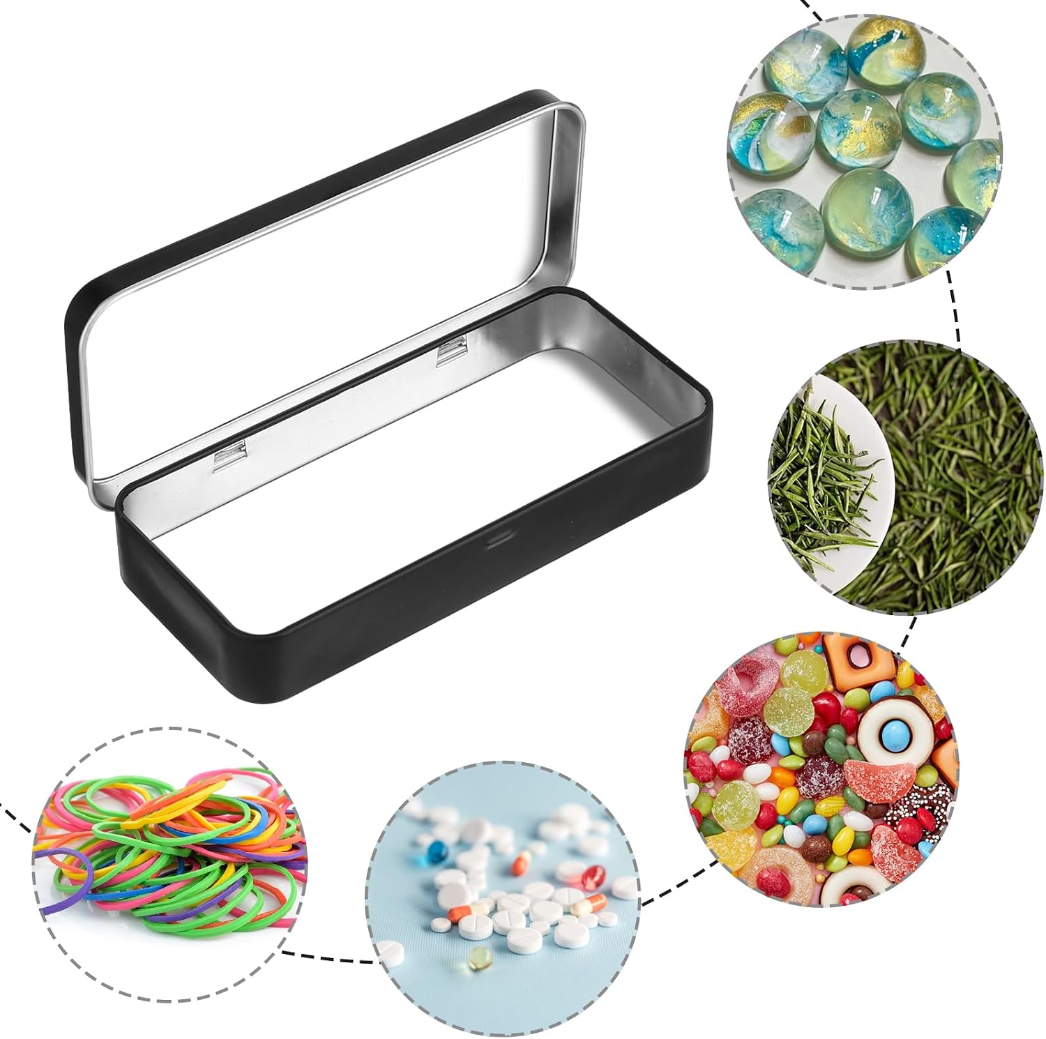 Tyqour Metal Rectangular Empty Hinged Tin Box Containers Metal Tin Box for Home Storage Jewelry Crafts 5.12 x 2.36 inch