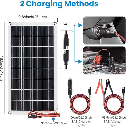 Miniatura 2 de Cargador y mantenedor de batería solar de 20 W, panel solar impermeable de 12 V con protección inteligente de 3 etapas, encendedor de cigarrillos +