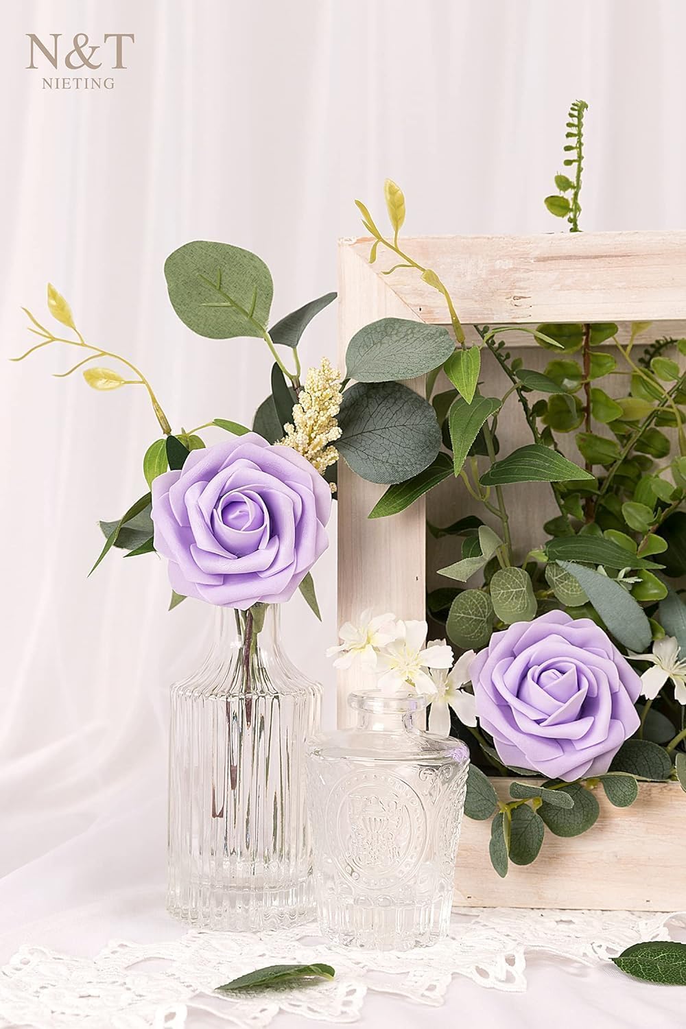 N&T NIETING Artificial Flowers, 25pcs Fake Flowers Rose with Stems Perfect for DIY Wedding Bridesmaid Bridal Bouquets Centerpieces Home Flower Arrangement Decoration, Series Purple - Image 8